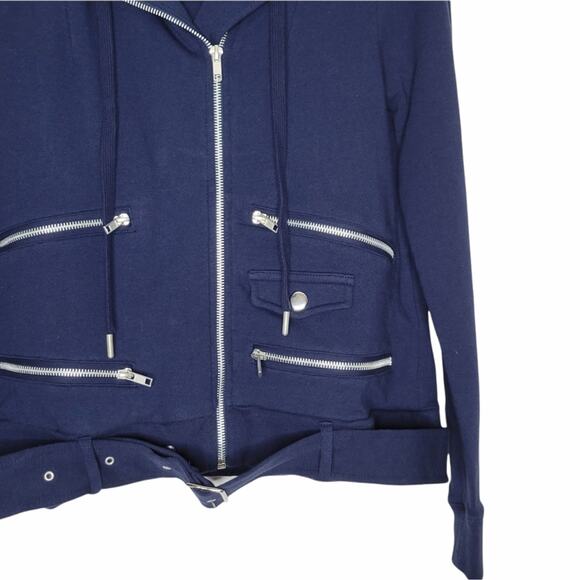 The Kooples Hooded Zip Up Biker Jacke Size Small in Navy Blue - Picture 9 of 11